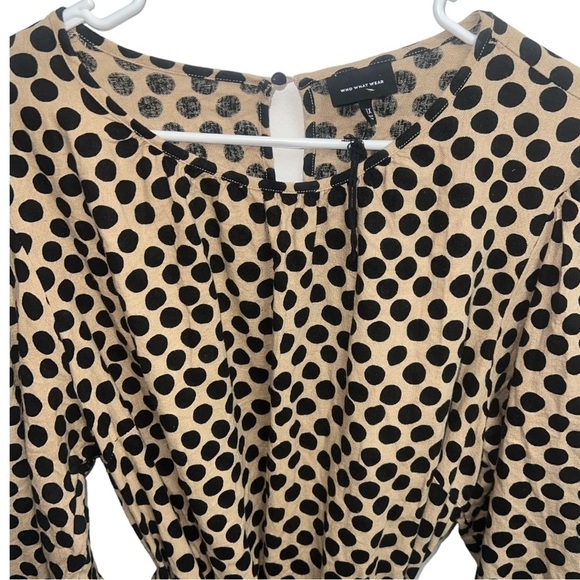 Who What Wear Polka Dot Linen Blend Plus Size Balloon Sleeve Tiered Boho Dress - Picture 8 of 10